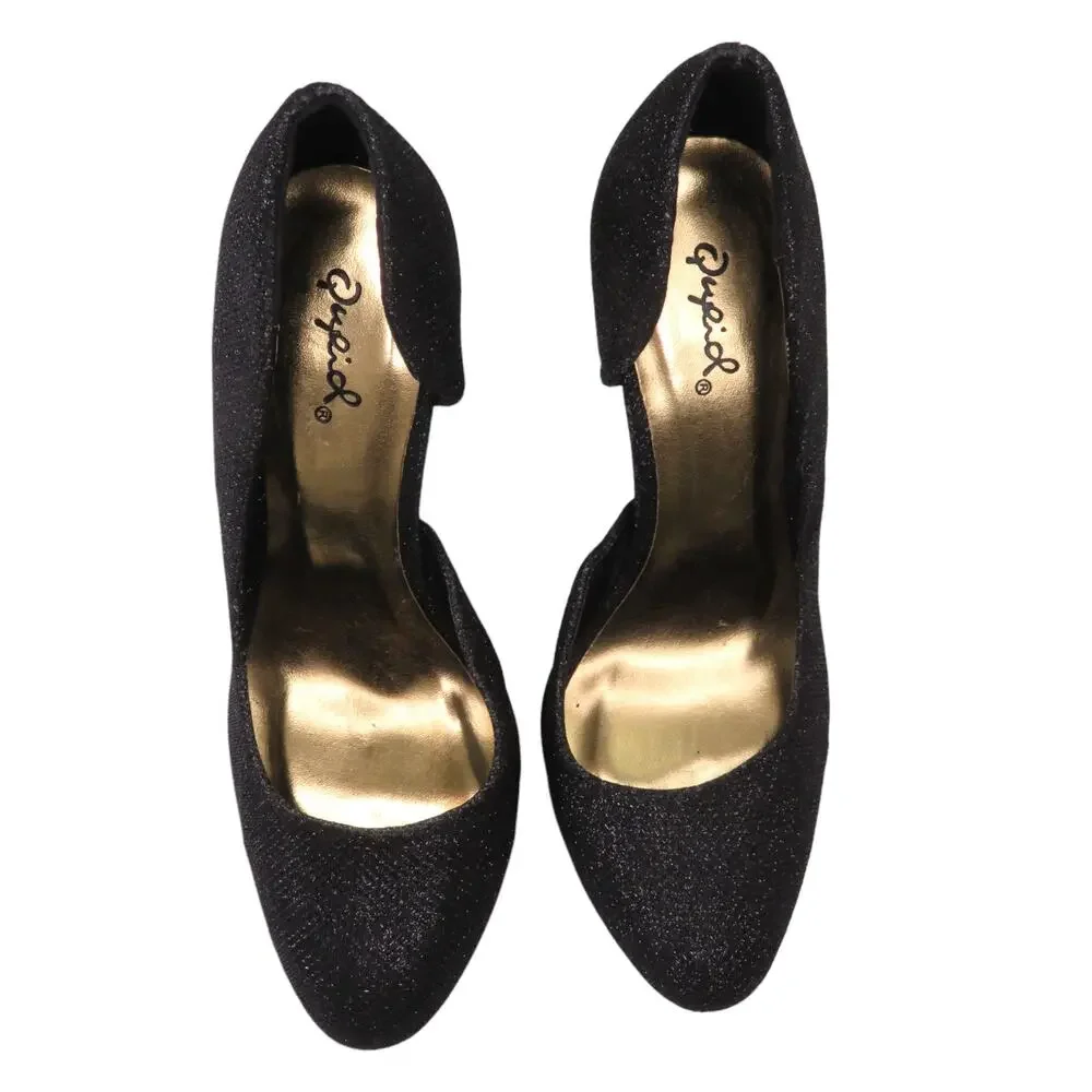 Qupid Black Sparkly Glitter Stiletto Pump Heels Size 7.5